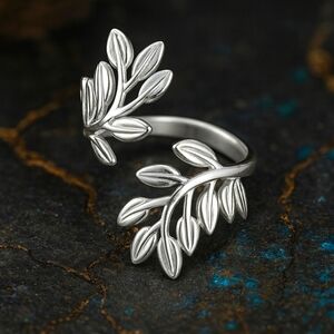 🆕️ Adjustable Leaf Design Ring - 18K White Gold Plated, Elegant Vine Style 🍃